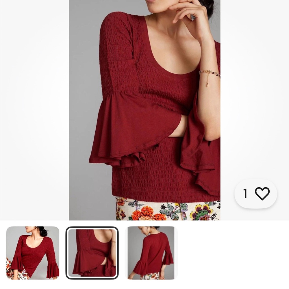 Anthropologie Burgundy Bell Sleeve Top - Picture 5 of 7